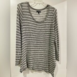Lane Bryant Gray and White Striped Long Sleeve Sweater